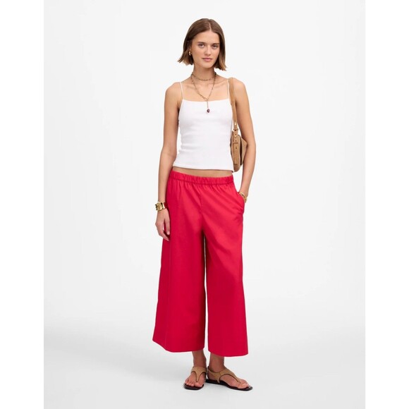 Madewell Pants - MADEWELL Pull-On Culottes M Cotton Poplin Watermelon Pink Crop Wide Leg B35